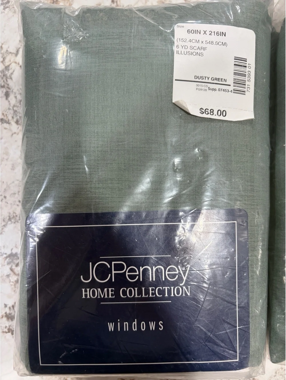 JCPenney Home Collection Window Scarf Valance Dusty Green 60x216 Set of 2